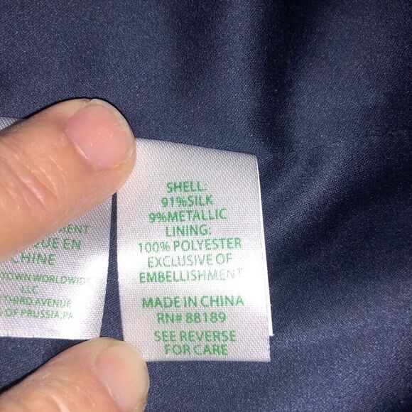 Lilly Pulitzer Women’s Size 0 Amory Navy Beaded Metallic Silk Cocktail Dress - Picture 6 of 14